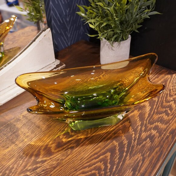 Bohemian Niagara Series Amber & Green Sommerso Chech Glass Bowl by Karel Zemek - Picture 1 of 15